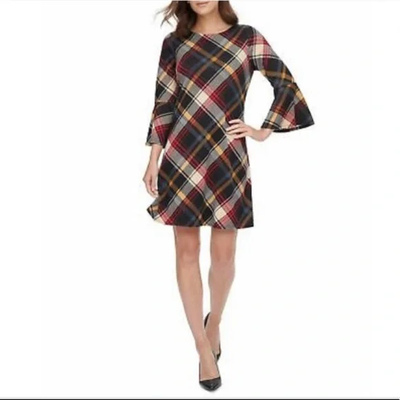 Jessica Howard | Dresses | Jessica Howard Womens 34 Sleeve Plaid Bell Sleeve  Aline Dress | Poshmark